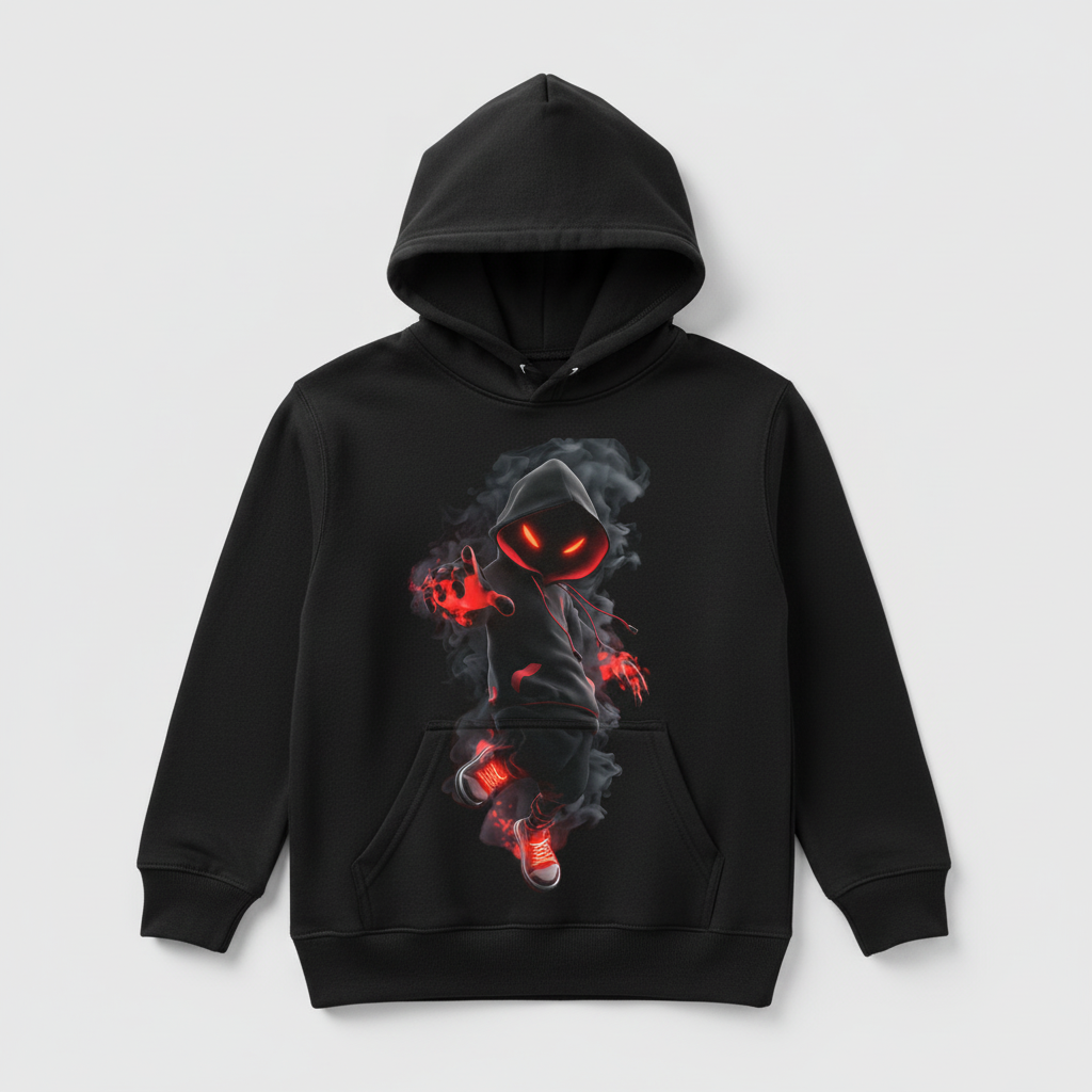 Kids hoodie with mysterious hooded character