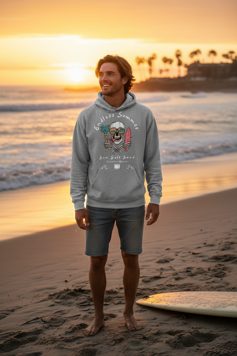 Lifestyle photo wearing endless summer hoodie