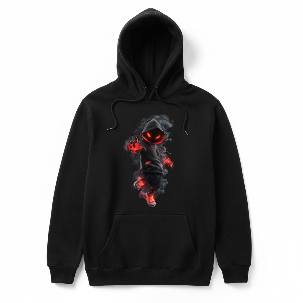 Teen hoodie with mysterious hooded character