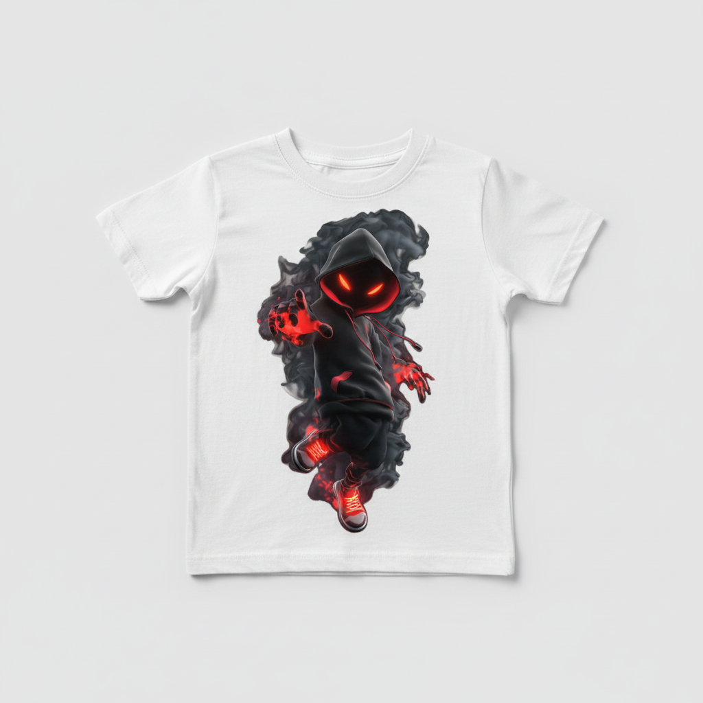 White kids t-shirt with shadow phantom design