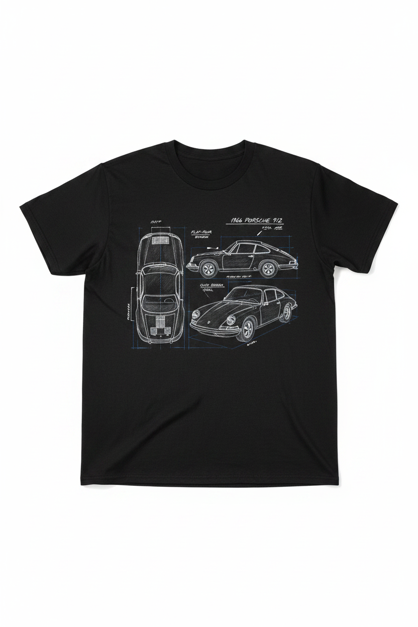 Porsche 912 Sketch Black T-Shirt
