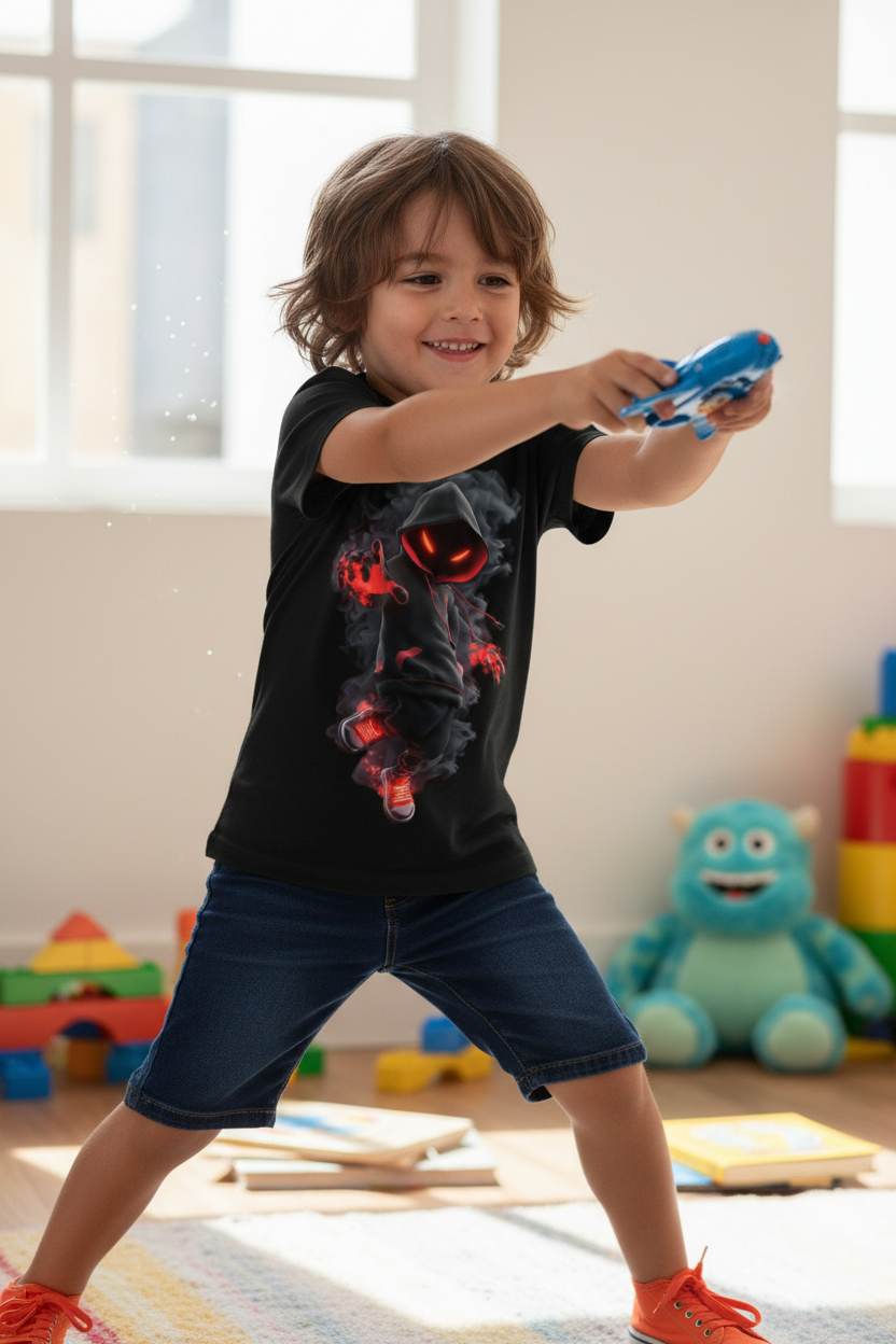 Child wearing shadow phantom t-shirt