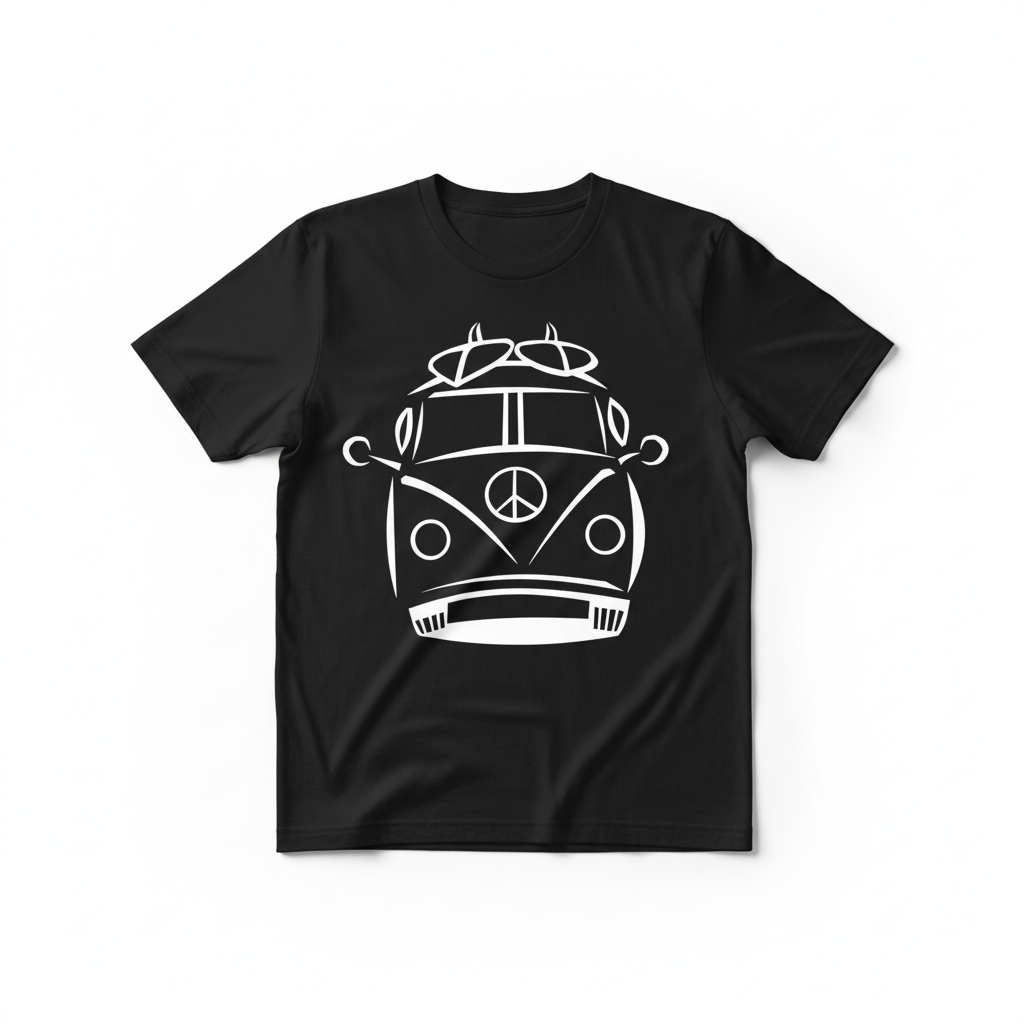 Black t-shirt with vintage van design