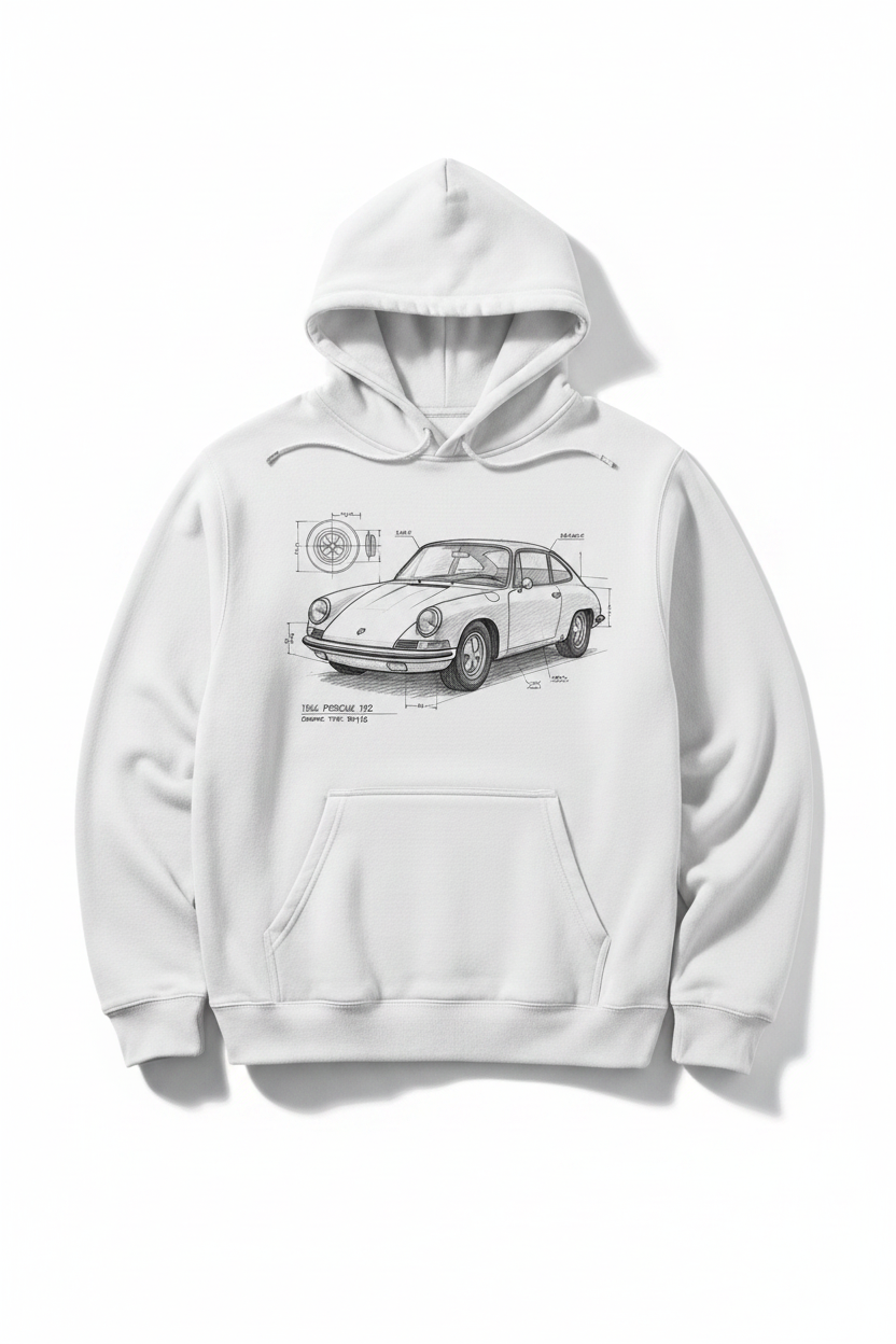 Porsche 912 Sketch White Hoodie