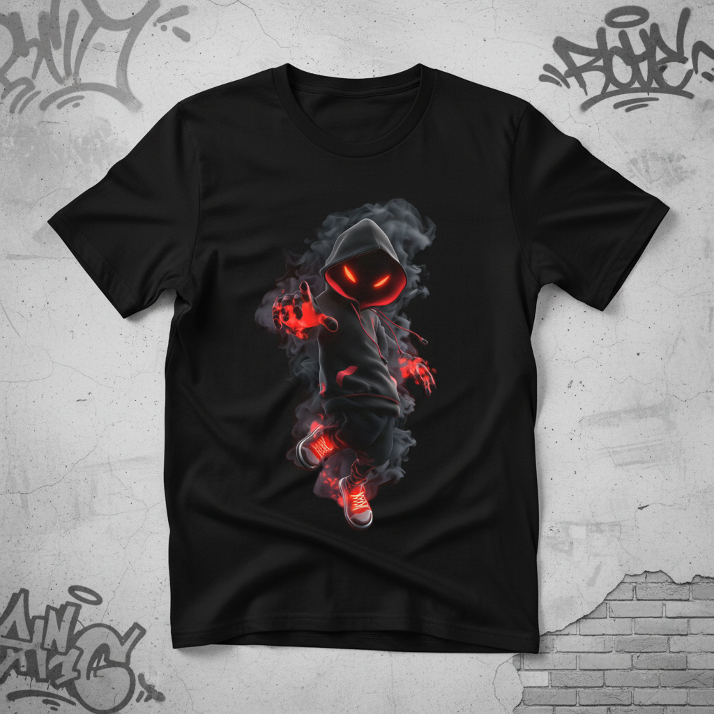 Teen t-shirt with mysterious hooded character