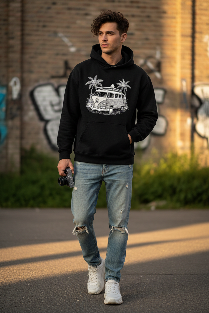 VW Bus Ink Hoodie - Black Lifestyle