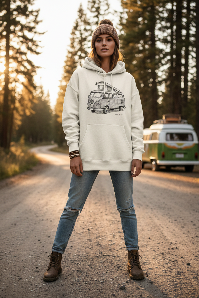 VW Bus Ink Hoodie - White Lifestyle